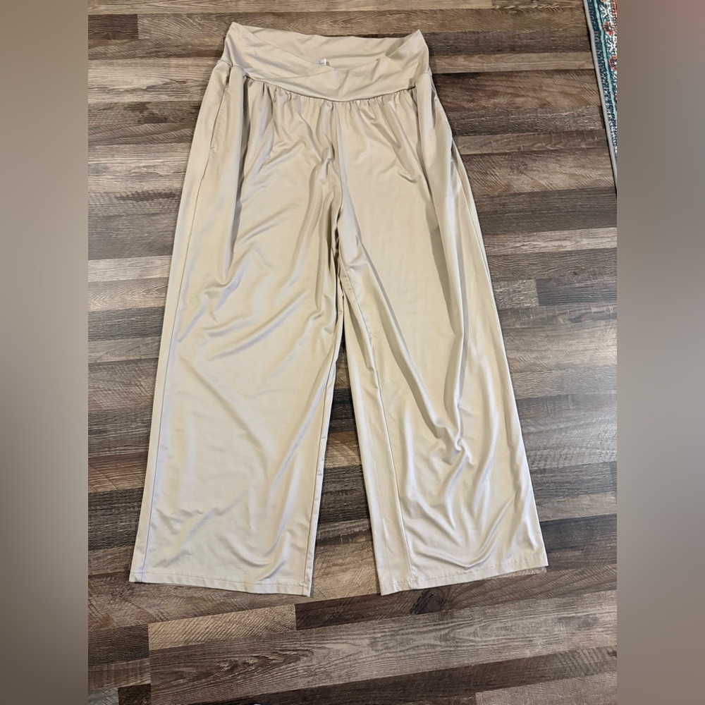 CLOSET CLEAR OUT Wide-Leg Lounge Pants Women’s 2XL Beige Stretch Pull-On